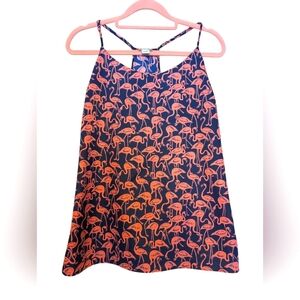 J.CREW Pink Flamingo Silky Tank Top Navy Blue Adjustable Racerback Blous…